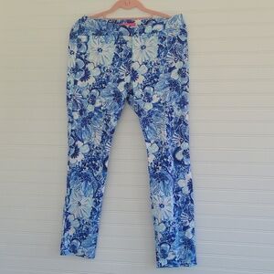 Lilly Pulitzer Blue & White Floral Kelly Skinny Ankle Pants